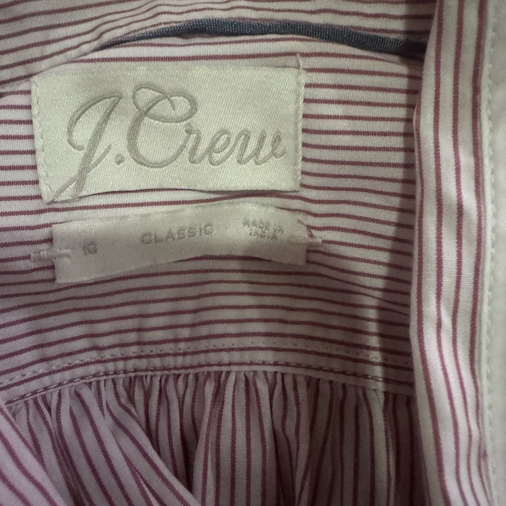 J. Crew Striped Tie Neck Poplin Pink and White Shirt - Picture 7 of 10